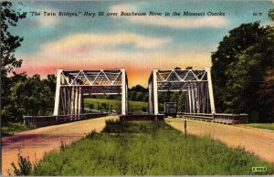 Twin Bridges on Route 66 Over Bourbeuse River, MO Ozarks Vintage Postcard L77