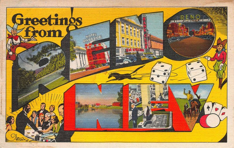 Greetings From Reno, Nevada, Early Linen Postcard, Unused 