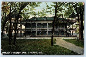 1914 Pavilion At Riverside Park Building Pathways Sioux City Iowa IA Postcard