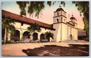 Mission at Santa Barbara CA UNP Hand Colored Albertype Postcard K3