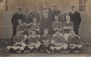 HMS Aquarius Sailor Football War Ship Team Antique Postcard