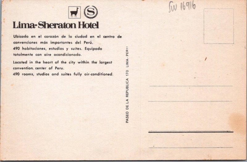 Peru Postcard - Lima-Sheraton Hotel SW16916