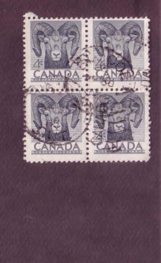 Canada, Used Block of Four, Ram, Scott #324, Nice Cancel, 