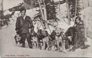 Dog Team Timmins Ontario ON Man Woman Dogs Sled Unused Postcard E61