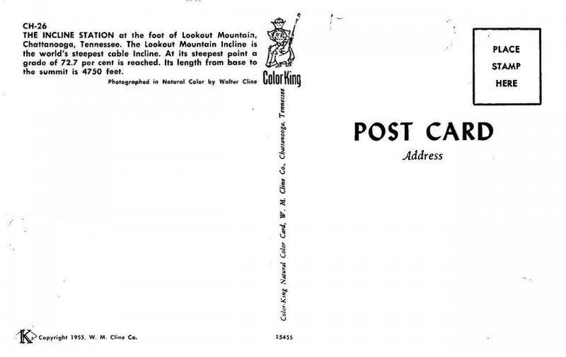 CHATTANOOGA, TN Tennessee INCLINE STATION~Lookout Mountain  1955 Chrome Postcard