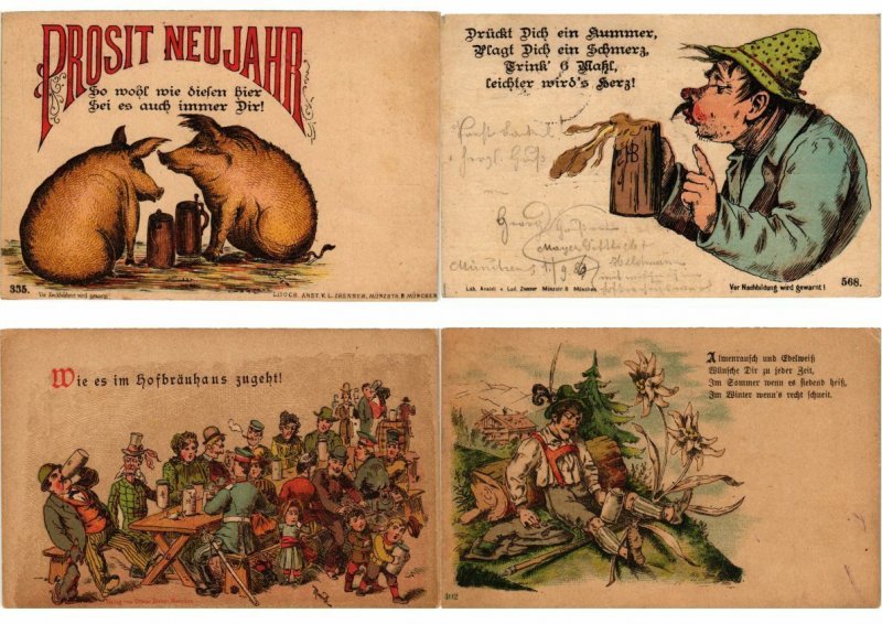 BEER HUMOR GERMANY EARLY LITHO 17 LITHORAPH POSTCARDS Pre-1900 (L5753)