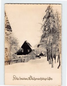 Postcard Die besten Weihnachtsgrüße with Houses Trees Snow Landscape Scenery