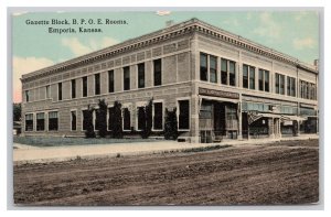 Postcard Gazette Block B. P. O. E. Rooms Emporia Kansas