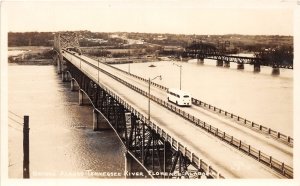 J49/ Florence Alabama RPPC Postcard c1940s Cline Bus River Bridge 56