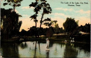 Vtg Houston Texas TX The Lady of the Lake Statue City Park 1910s Postcard