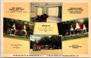 1930s Brown's Auto Court Motel U. S. Route 1 Frederickburg VA Postcard