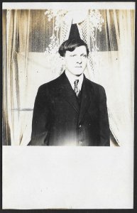 Man in Suit in Front of Window RPPC Unused c1910s