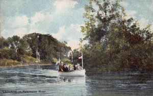 Motor Launch Boat Kalamazoo River Michigan 1910c postcard
