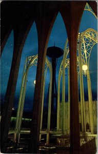 c1962 Space Needle Through Science Pavilion Seattle World’s Fair WA Postcard