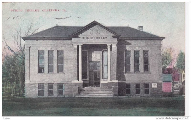 Exterior, Public Library, Clarinda, Iowa, PU-1909