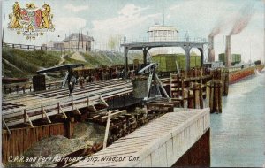 Windsor Ontario CPR and Pere Marquette Slip ON Patriotic Unused Postcard H58