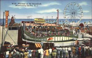 Wildwood NJ Playland Amusement Park Rides Colorful Linen Postcard