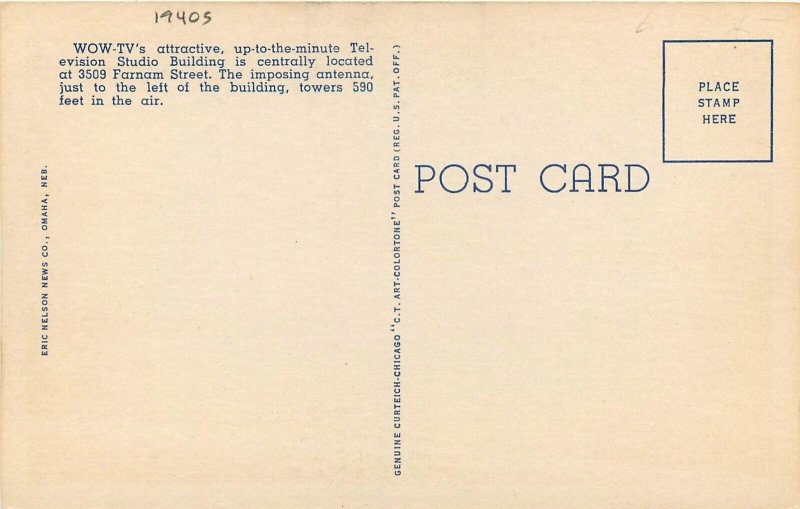 Postcard Nebraska Omaha Night View WOW 1940s TV Night Nelson Teich linen 23-8481
