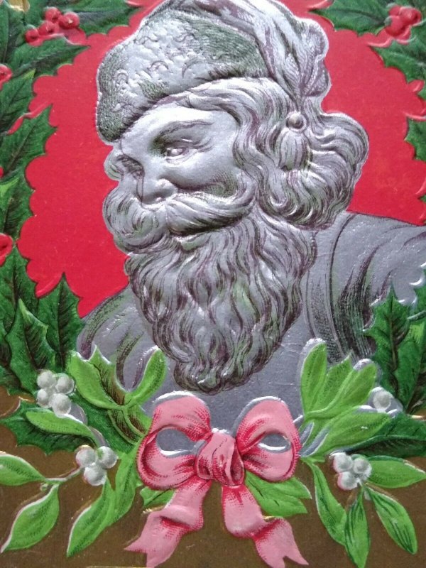 Vintage Santa Claus Christmas Postcard P Sander Silver Faced Saint Nick Embossed