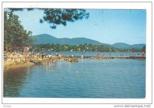 Public Beach on Mirror Lake at the Village of Lake Placid, Adirondacks, New Y...