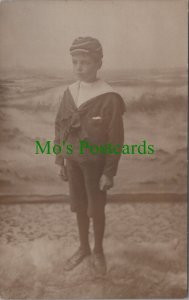 Ancestor Postcard-Children's Fashion, School Boy, Port Erin, Isle of Man RS33756