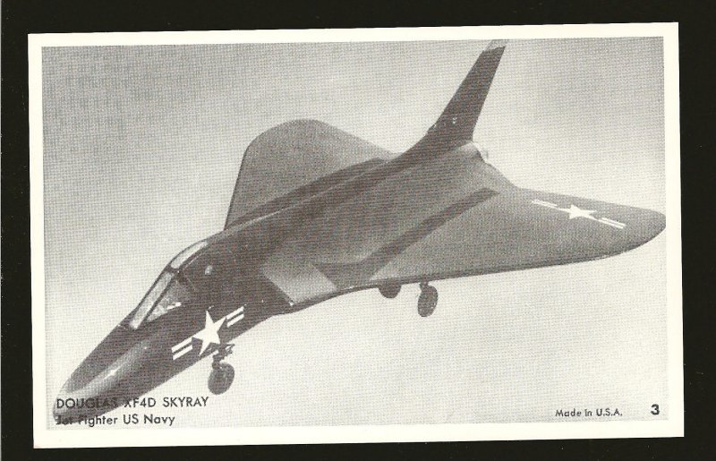 US Navy Douglas XF4D Skyray Jet Fighter Black & White Vintage Postcard Unposted