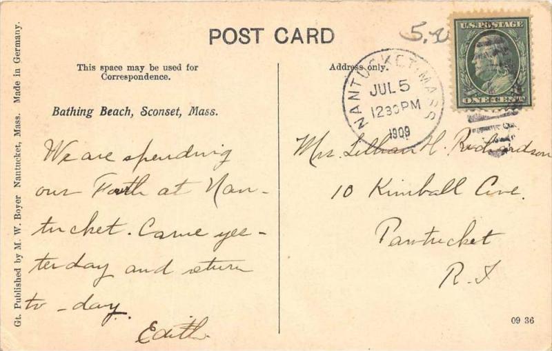 Massachusetts Sconset    Bathers on  Beach