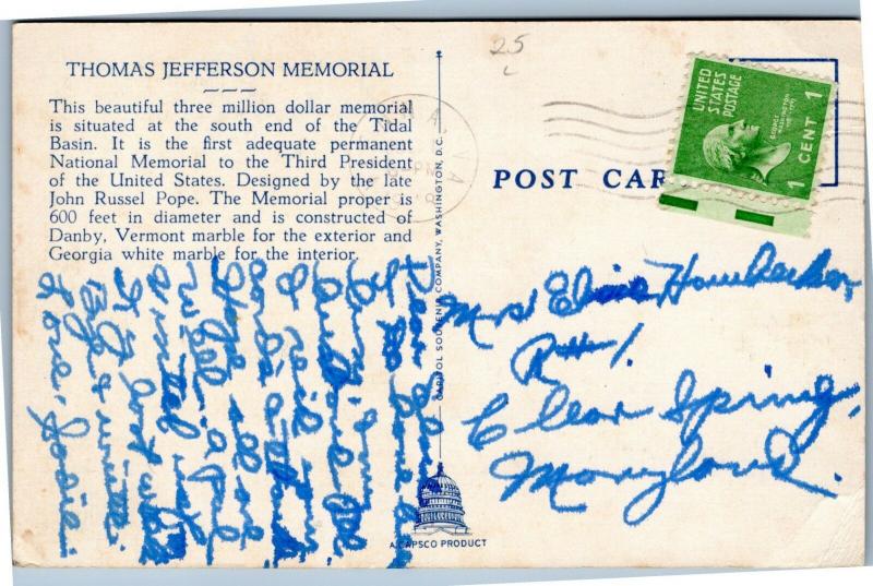 Thomas Jefferson Memorial, Washington D.C.  Posted 1948