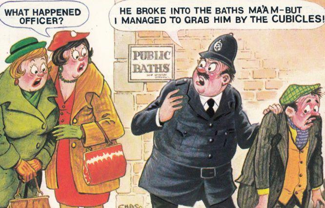 Policeman Arrests Drunk Tramp In Public Toilets Baths Comic Humour Postcard