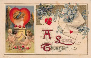 J82/ Valentine's Day Love c1910 Postcard John Winsch Cupid Woman 207