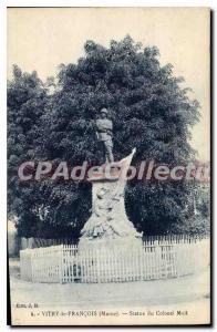 Postcard Old Statue Vitry Le Francois Du Colonel Moll