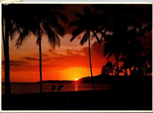 Hawaii Beautiful Sunset With Surfers 1992