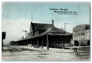 1913 Union Depot Rail Road Building Waiting Area Marshalltown Iowa IA Postcard