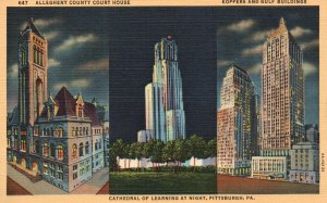 Postcard 1920's Court House Cathedral Koppers & Gulf Buildings Pittsburgh Penn.