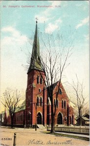 Manchester N.H. St. Joseph’s Cathedral WOB Postcard Cancell Reading 1c Stamp Vtg 