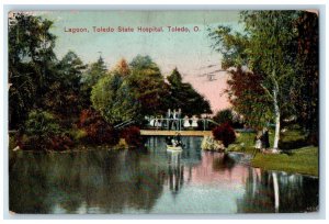 1909 Lagoon Bridge Lake River Toledo State Hospital Toledo Ohio Vintage Postcard 