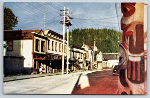 Wrangell Alaska~Frontier Town St View~Stickine Indians~Totem Pole~1950s Postcard