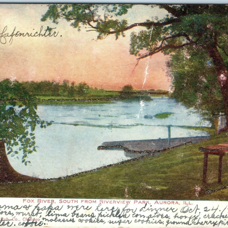 1907 Fox River Riverview Park, Aurora, Ill Litho Photo Postcard Mica Glitter A33