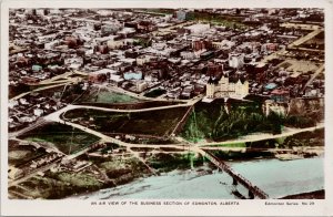 Business Section Edmonton Alberta Aerial Hand Coloured #29 RPPC Postcard H10