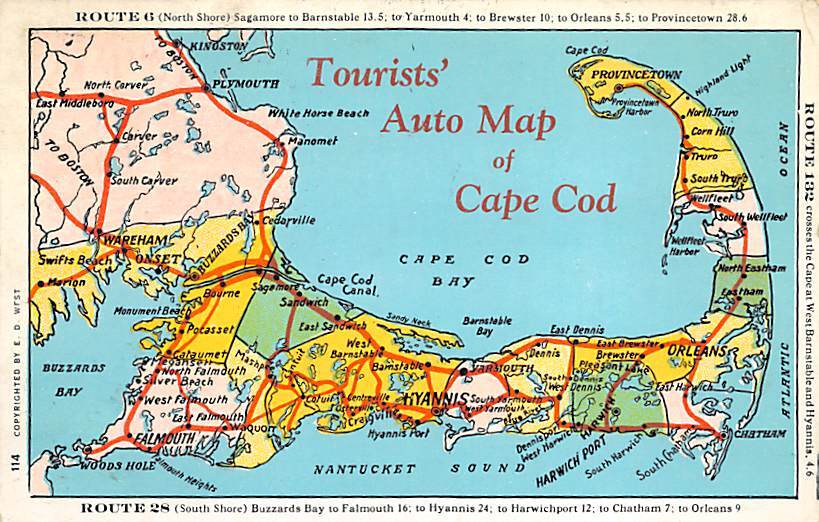Auto Map of Cape Cod USA Map PU Unknown Topics Other, Postcard / HipPostcard