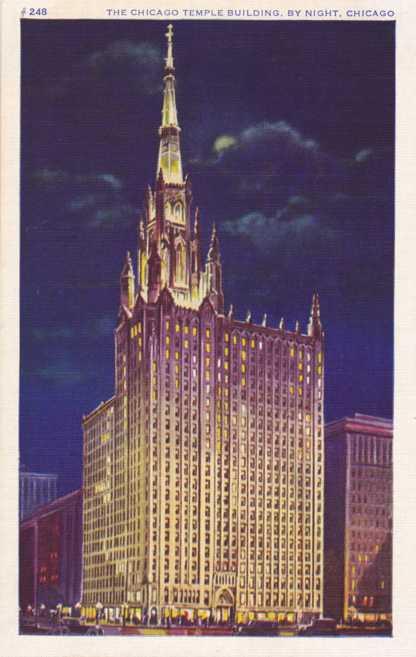 Methodist Temple Building at Night - Chicago IL, Illinois - WB