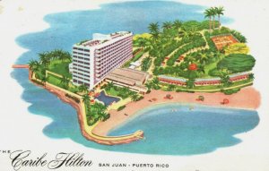 Vintage 1955 Postcard The Caribe Hilton Hotel in San Juan, PUERTO RICO