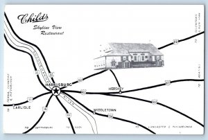 Harrisburg Pennsylvania PA Postcard Childs Skyline View Restaurant Direction