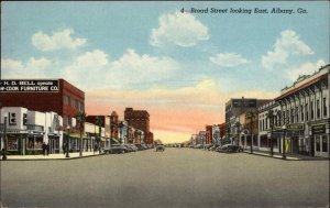 Albany Georgia GA Broad Street Scene Linen Vintage Postcard