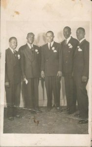 Vintage 1940's RPPC Black Americana Postcard - Group of Friends Nice Suits