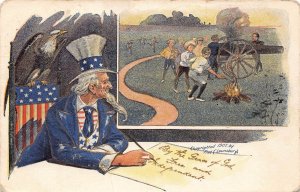 J85/ Interesting Postcard c10 Uncle Sam Cannon Patriotic Saratoga Springs NY 8