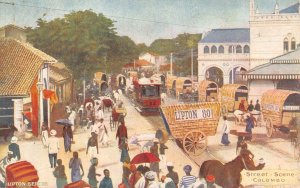 L522 Advertising Lipton Tea Colombo street scene tram ox cart vintage postcard