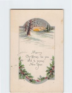 Postcard Merry Christmas to you and a joyous New Year with Hollies Art Print