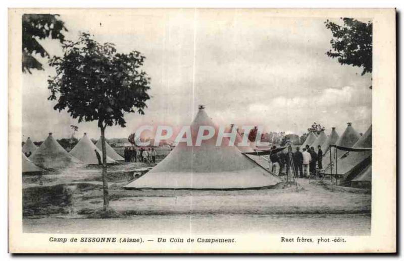 Old Postcard Militaria Camp of Sissonne A corner of the camp