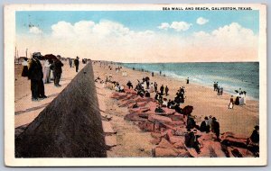 K31/ Galveston Texas Postcard c1910 Sea Wall Beach People 115
